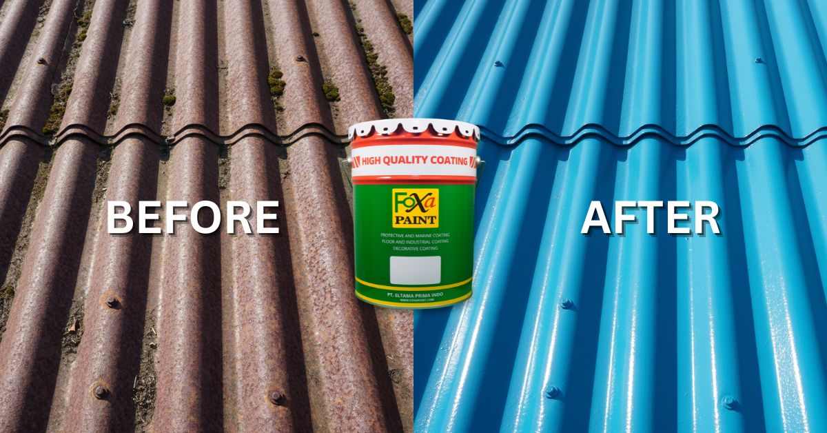 foto close up atap metal atau logam sebelum dan sesudah menggunakan Foxapaint