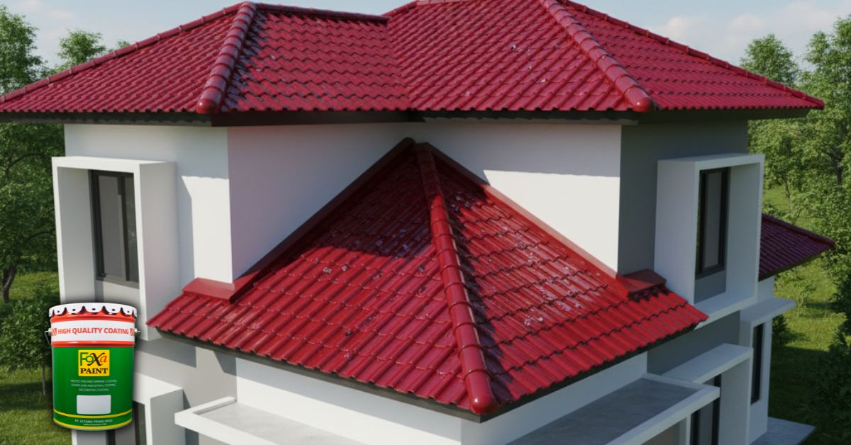 Cat atap rumah anti bocor warna merah setelah aplikasi
