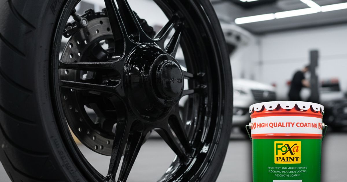 Tampilan cat velg motor hitam glossy setelah proses pengecatan