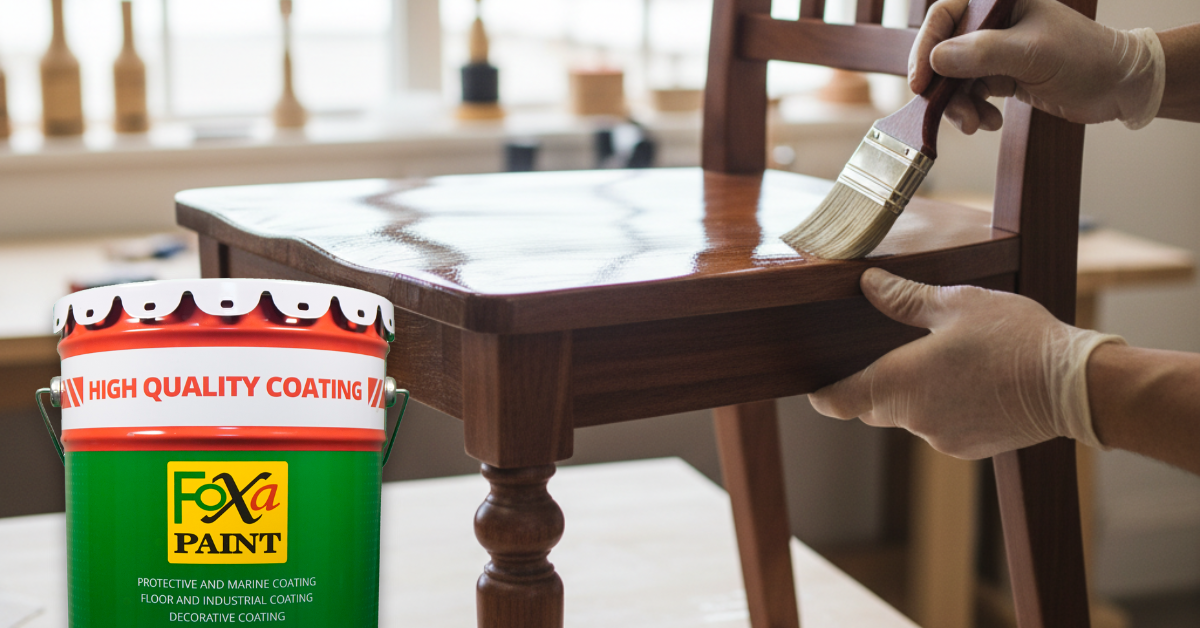 Pengecatan kursi kayu dengan cat finishing kayu mengkilap