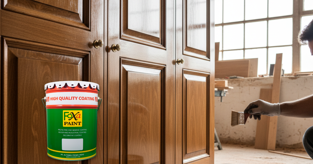 Pengecatan lemari kayu dengan cat anti rayap dengan finishing kayu mengkilap