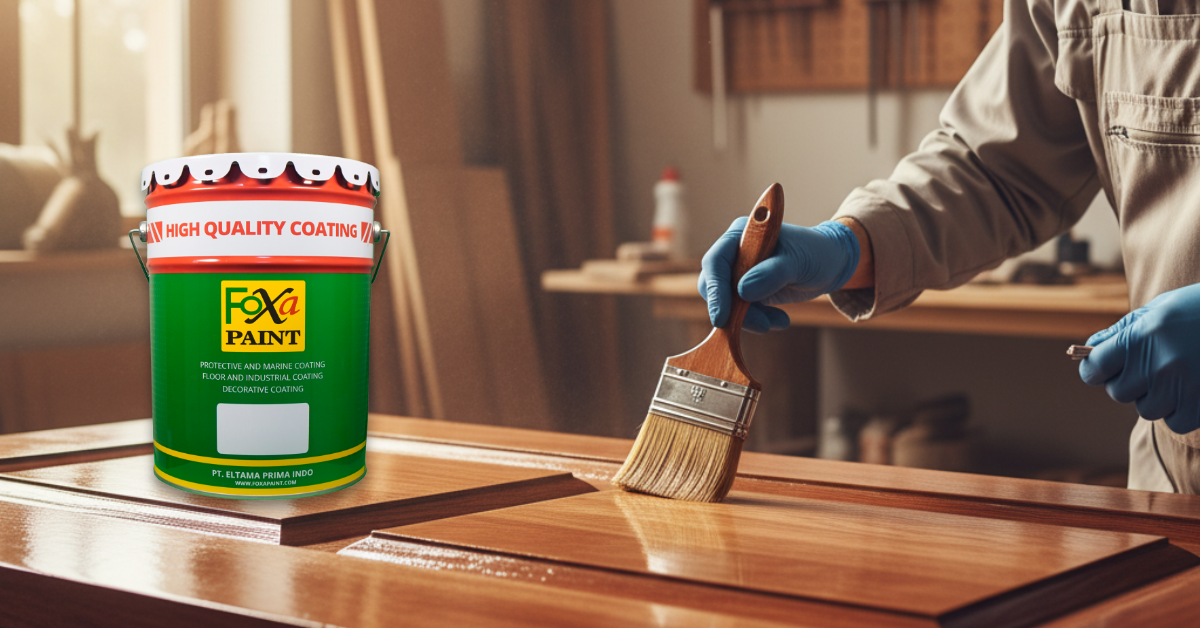 Pengecatan pintu kayu dengan cat anti rayap dengan finishing kayu mengkilap