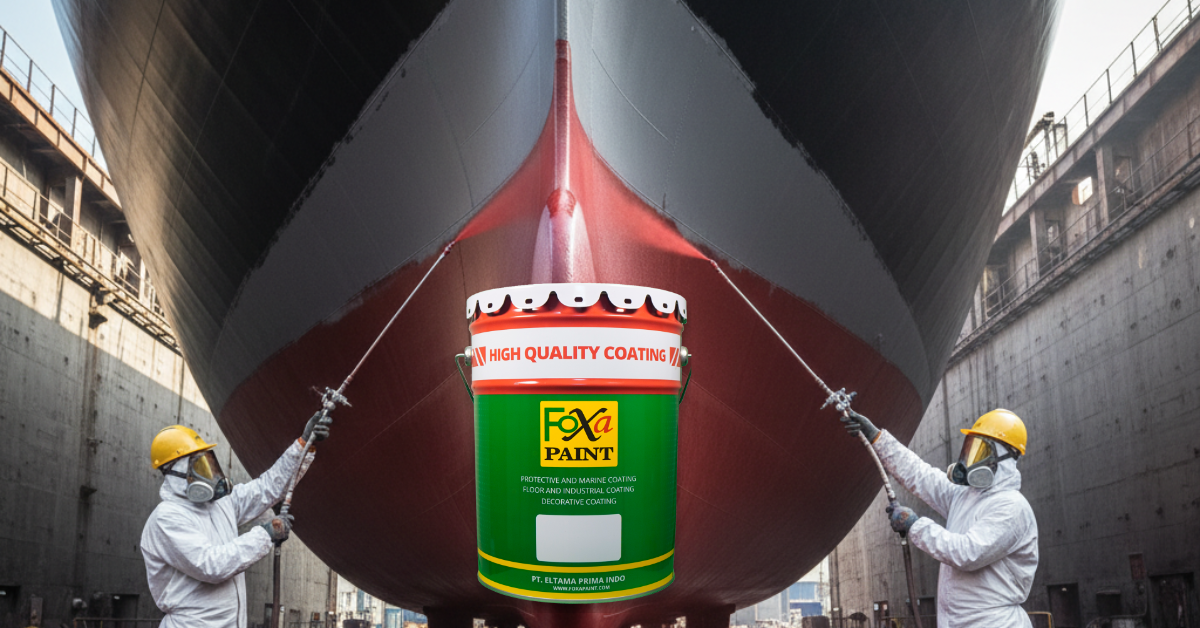 Aplikasi cat anti fouling pada bagian bawah kapal untuk perlindungan dari lumut dan karang laut