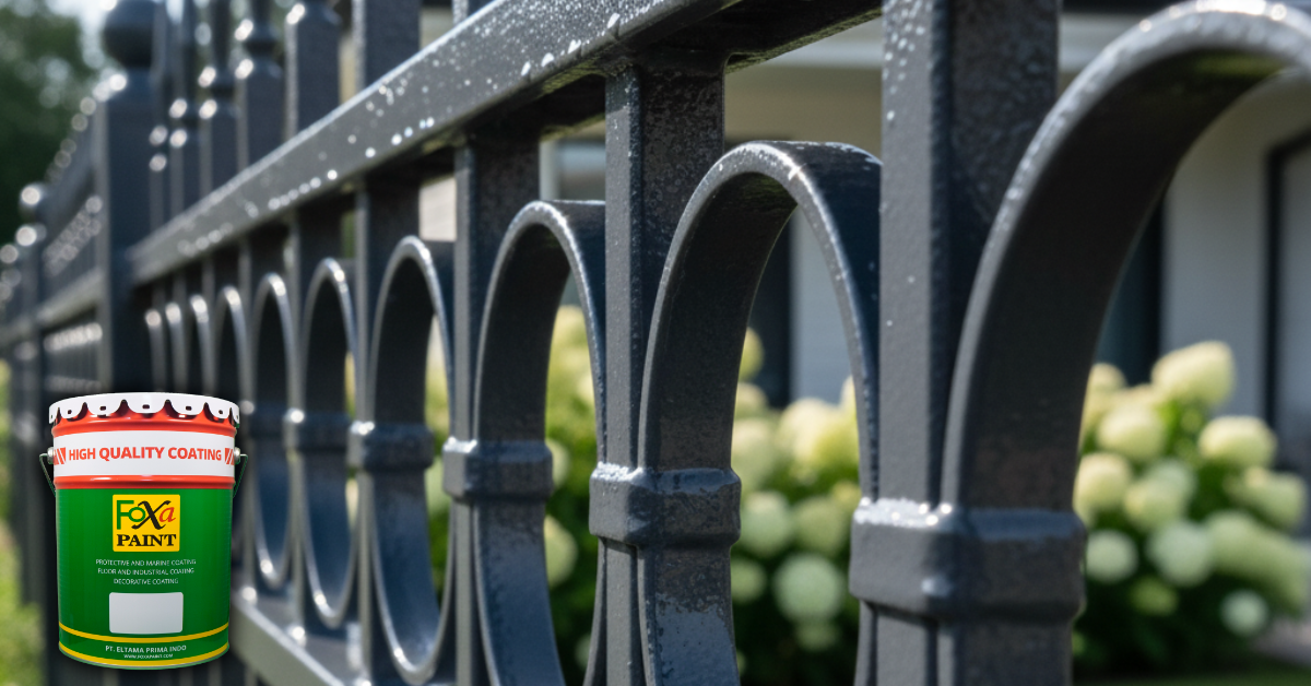 Pagar besi outdoor dengan hasil akhir cat yang halus dan mengkilap