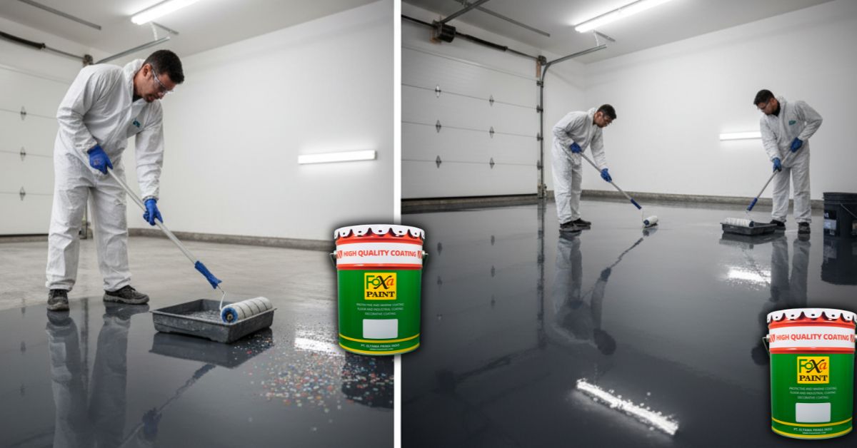 Proses pengecatan lantai beton menggunakan cat epoxy berkualitas