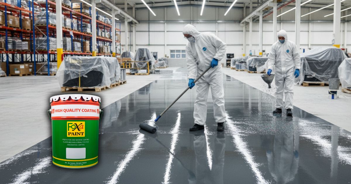 Aplikasi cat epoxy lantai pabrik agar tahan lama dan anti slip