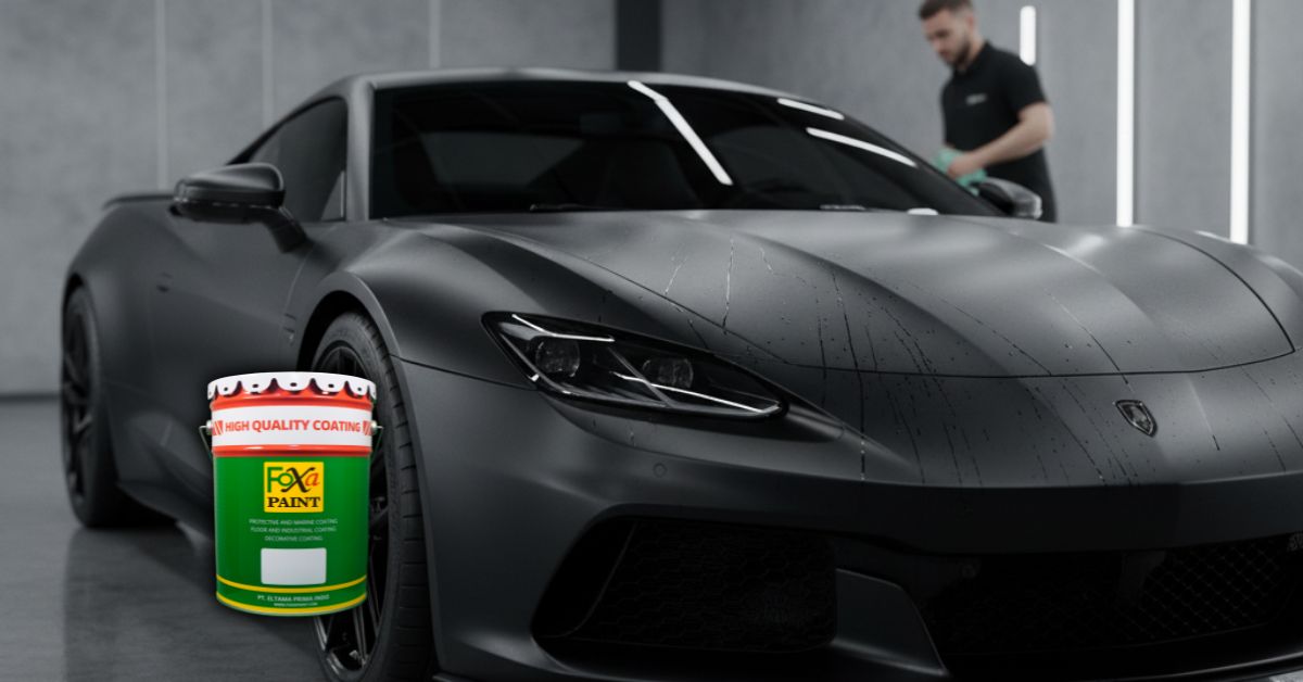 Mobil warna hitam doff elegan hasil pengecatan cat mobil matte berkualitas.