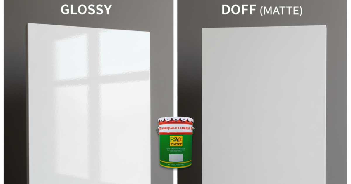 Tampilan perbandingan hasil cat Duco glossy dan doff di permukaan kayu