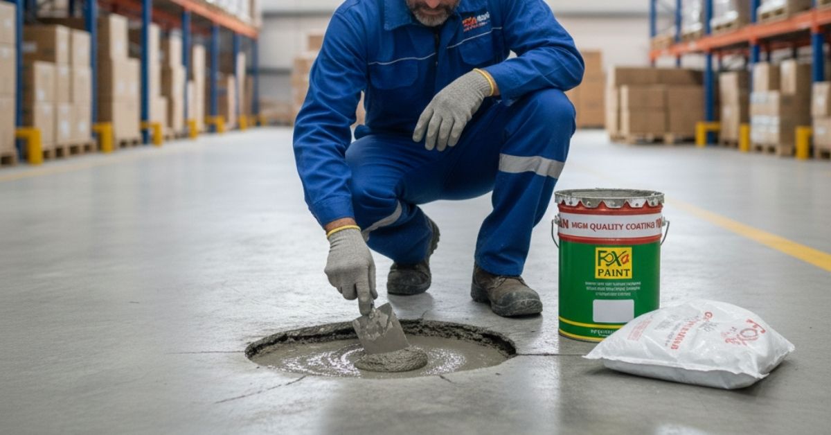 Aplikasi semen epoxy lantai beton berkualitas yang dijual di Bogor untuk kebutuhan industri.