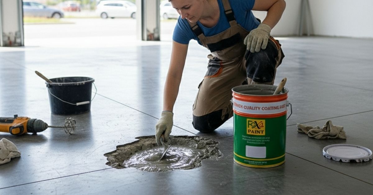 Aplikasi semen epoxy untuk perbaikan lantai beton retak di area gudang dan industri