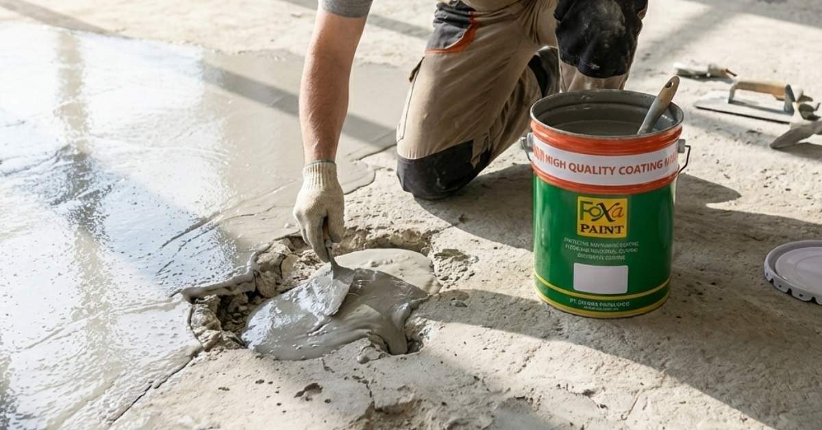 Jual semen epoxy Jakarta untuk perbaikan lantai beton retak dan berlubang di area industri.