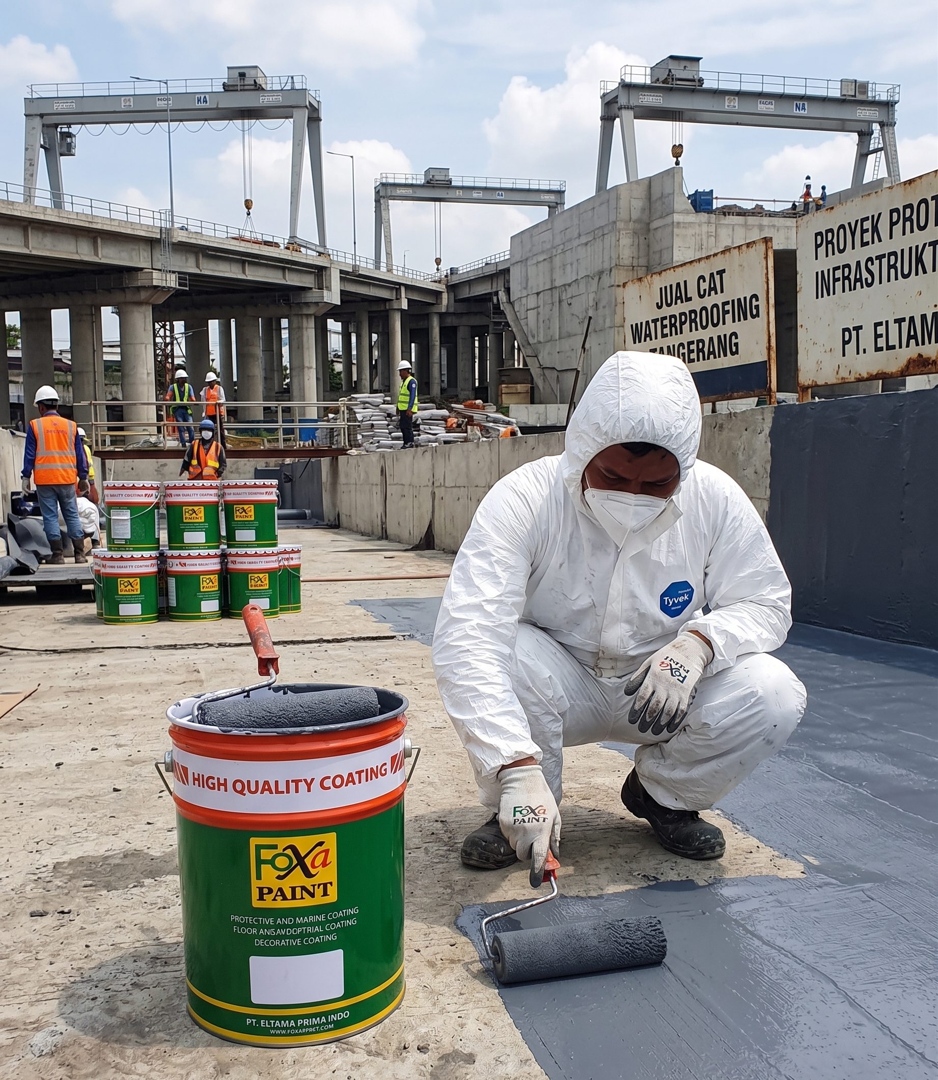 orang yang sedang mengaplkasikan cat waterproofing